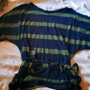 Striped Dolman Sleeve Top with Tie Waist